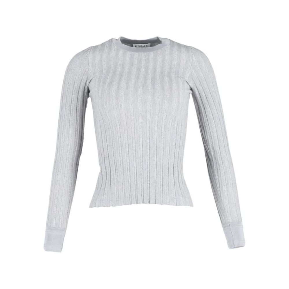 Altuzarra Fitted Ribbed Long Sleeve Sweater in Grey Wool